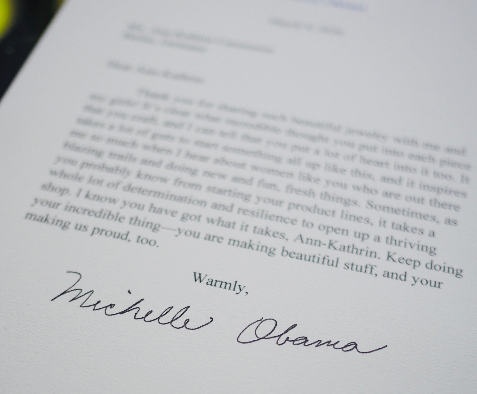 Love letter from Michelle !